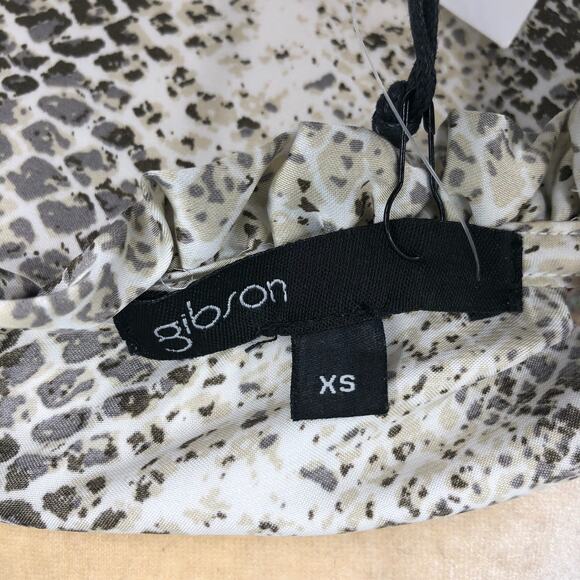 Gibson Womens Dress XS Grey Snake Print Blouson Ruffle Trim Keyhole Mini NWT - Picture 8 of 10